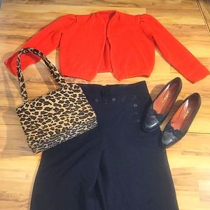 Vintage 80s Red Orange Ribbed Wool Knit Cropped Sweater XS